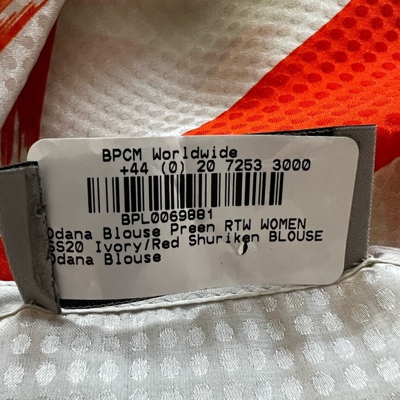 Preen by Thornton Bregazzi Chic Red Orange  and Cream Patterned Blouse Size 6/8 - Picture 7 of 7